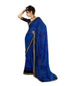 Royal blue printed pure chiffon saree with blouse