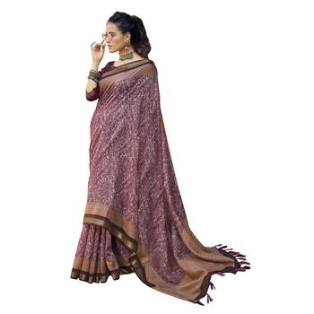 Burgundy printed pure cotton saree with blouse 1