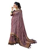 Burgundy printed pure cotton saree with blouse