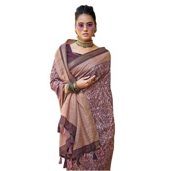 Burgundy printed pure cotton saree with blouse 2