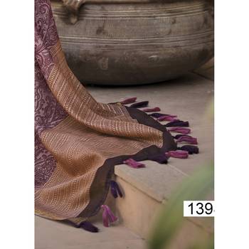 Burgundy printed pure cotton saree with blouse 3