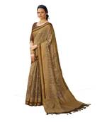 Brown printed pure cotton saree with blouse