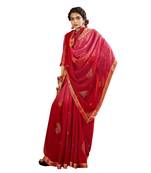 Red printed pure georgette saree with blouse