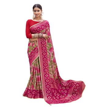Magenta printed brasso saree with blouse 1