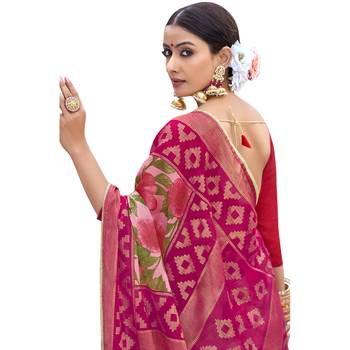 Magenta printed brasso saree with blouse 2