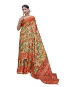 Peach printed brasso saree with blouse
