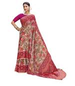 Pink printed brasso saree with blouse