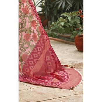 Pink printed brasso saree with blouse 3