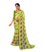 Lime printed pure chiffon saree with blouse