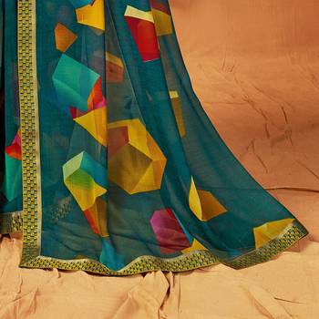 Dark green printed pure chiffon saree with blouse 3