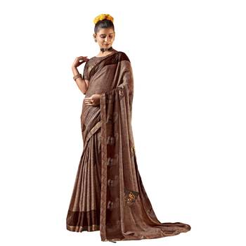 Brown printed chiffon saree with blouse 1