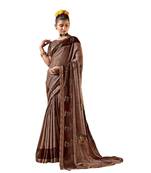 Brown printed chiffon saree with blouse