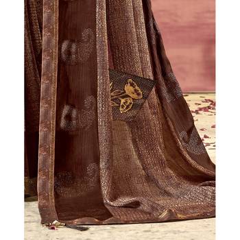 Brown printed chiffon saree with blouse 3