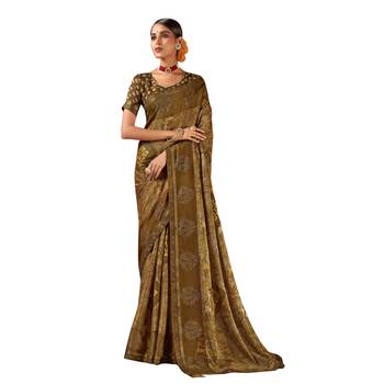 Mehendi printed chiffon saree with blouse 1