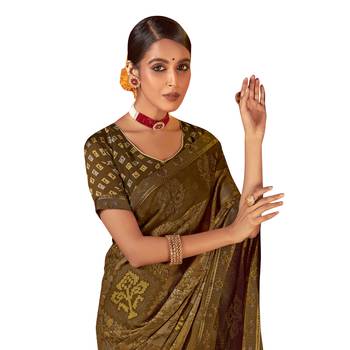 Mehendi printed chiffon saree with blouse 2
