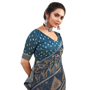 Blue printed brasso saree with blouse 2