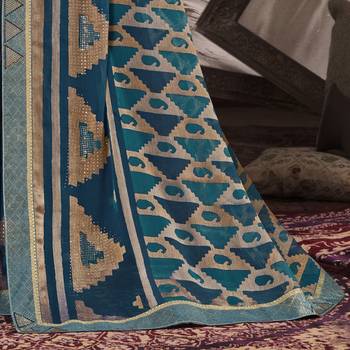 Blue printed brasso saree with blouse 3