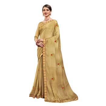 Mustard plain chiffon saree with blouse 1