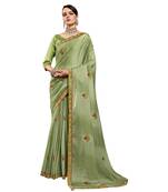 Olive plain chiffon saree with blouse