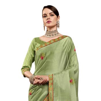 Olive plain chiffon saree with blouse 2