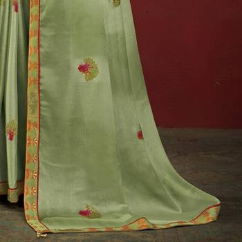 Olive plain chiffon saree with blouse 3