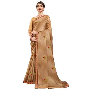 Tan plain chiffon saree with blouse 1