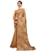 Tan plain chiffon saree with blouse