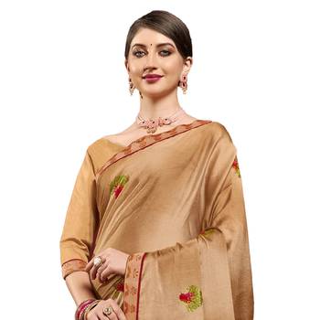 Tan plain chiffon saree with blouse 2