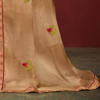 Tan plain chiffon saree with blouse 3