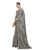 Grey plain chiffon saree with blouse