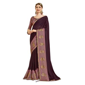 Burgundy printed chiffon saree with blouse 1