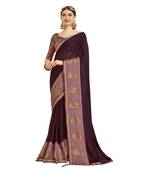 Burgundy printed chiffon saree with blouse