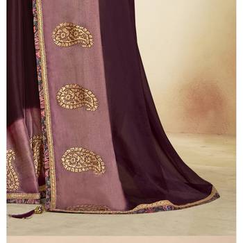 Burgundy printed chiffon saree with blouse 3