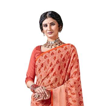 Pink printed pure chiffon saree with blouse 2