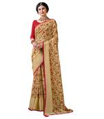 Beige printed pure chiffon saree with blouse