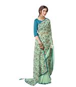 Light green printed pure chiffon saree with blouse
