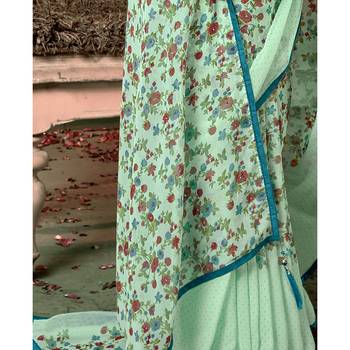 Light green printed pure chiffon saree with blouse 3