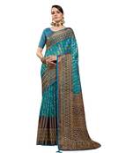 Blue printed brasso saree with blouse