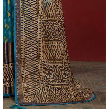 Blue printed brasso saree with blouse 3