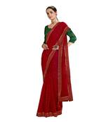Red printed pure georgette saree with blouse