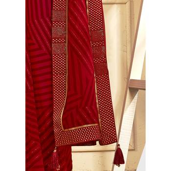 Red printed pure georgette saree with blouse 3