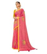 Pink printed brasso saree with blouse