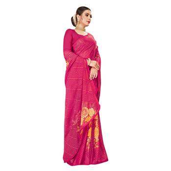 Pink printed brasso saree with blouse 1
