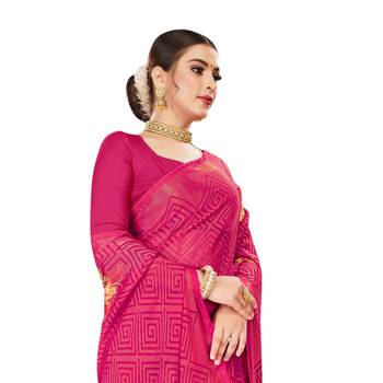 Pink printed brasso saree with blouse 2