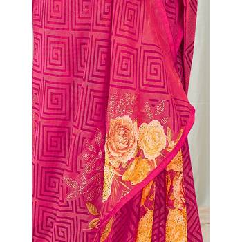 Pink printed brasso saree with blouse 3