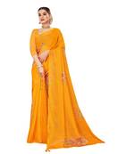 Yellow printed brasso saree with blouse