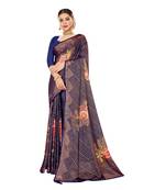 Navy blue printed brasso saree with blouse
