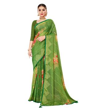 Green printed brasso saree with blouse 1