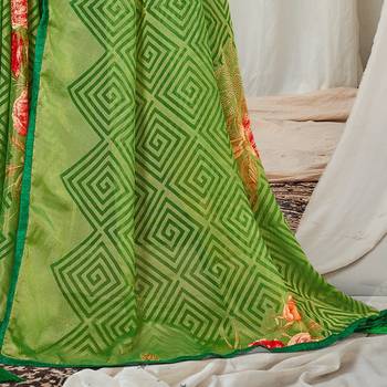 Green printed brasso saree with blouse 3