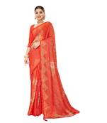Orange printed brasso saree with blouse